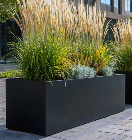 Pots Planters & More commercial fiberglass planter installation